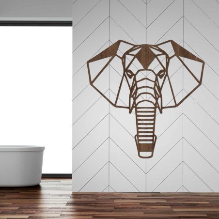 Dřevěný slon na zeď s minimalistickým geometrickým designem