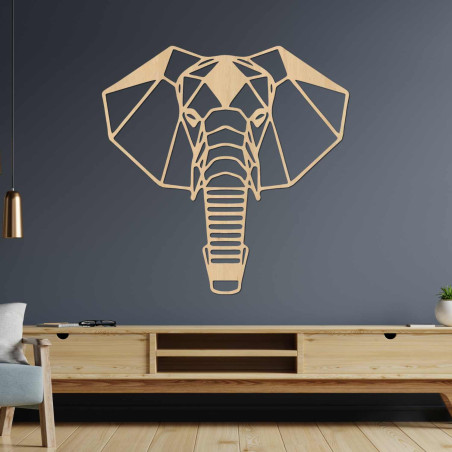 Dřevěný slon na zeď s minimalistickým geometrickým designem