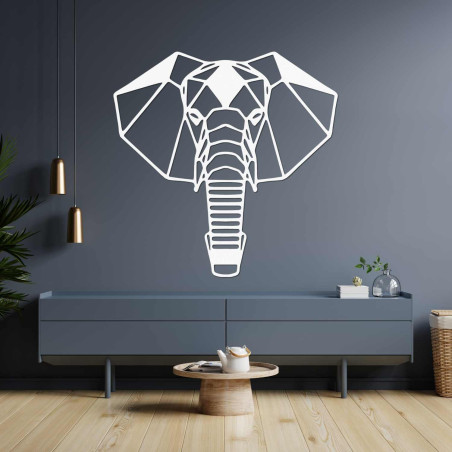 Dřevěný slon na zeď s originálním geometrickým designem a detaily