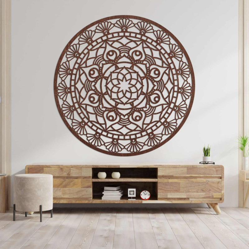 Dřevěná mandala na zeď symbolizující harmonii, rovnováhu a klid