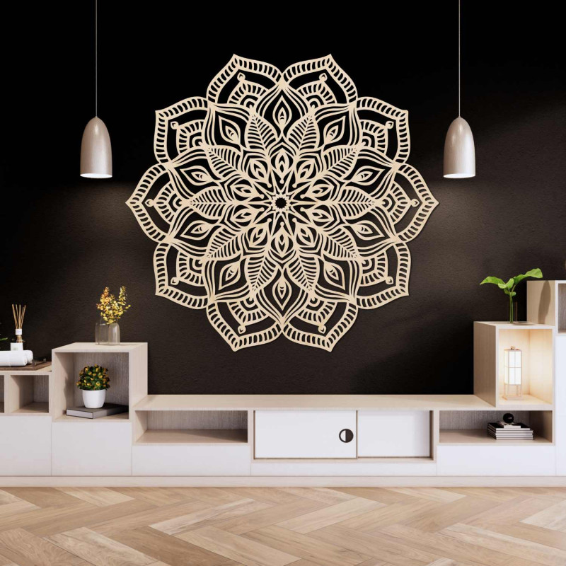 Luxusní dřevěná mandala na zeď vhodná do obývacího pokoje, ložnice i kanceláře