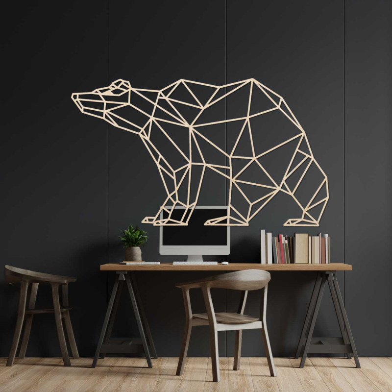 Moderní dřevěná dekorace medvěd v geometrickém stylu