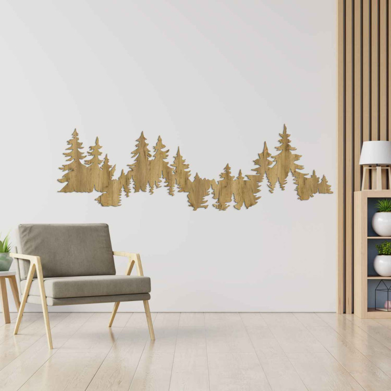 Nástěnný dekor les ze dřeva, panorama stromů, moderní interiér