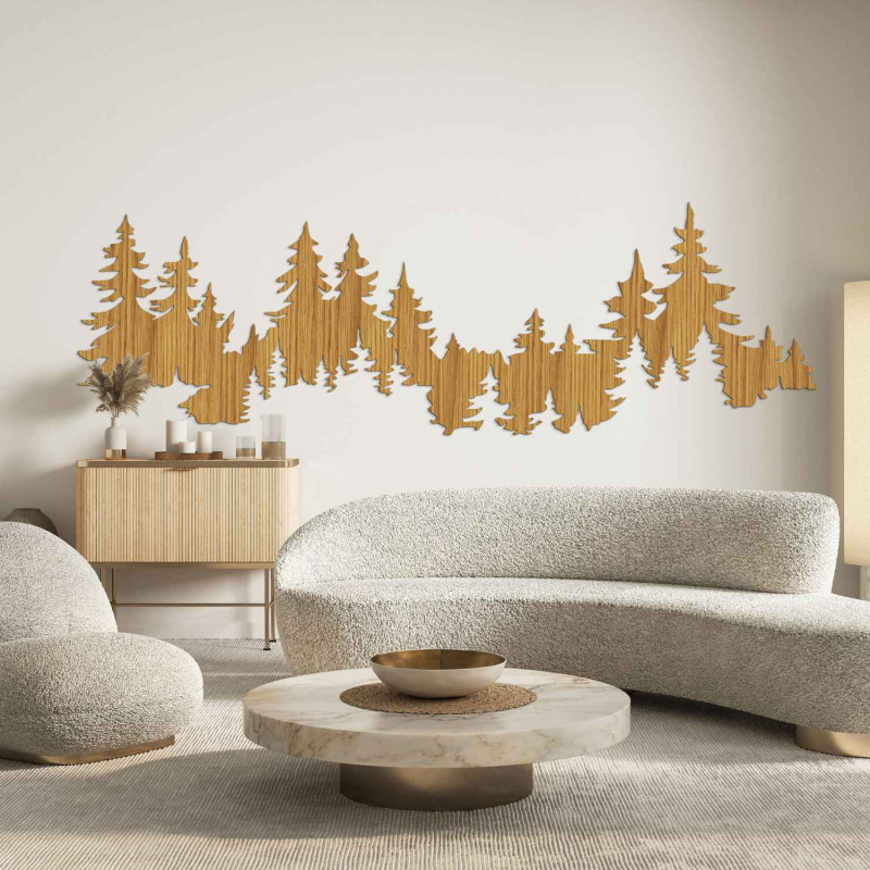 Nástěnný dekor les ze dřeva, panorama stromů, moderní interiér