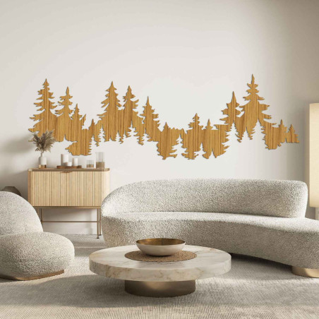 Nástěnný dekor les ze dřeva, panorama stromů, moderní interiér