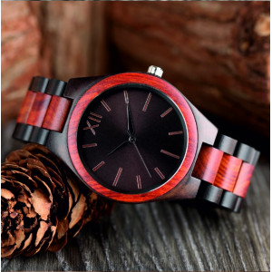 YISUYA Dřevěné náramkové hodinky Římská DH015 DARK červené
