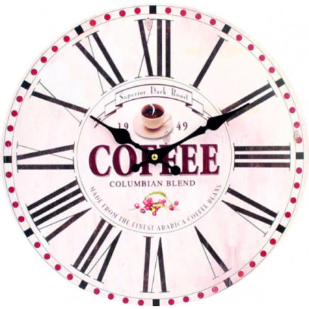 Nástěnné hodiny ze dřeva MDF s raným šálkem kávy . Fi 34 cm