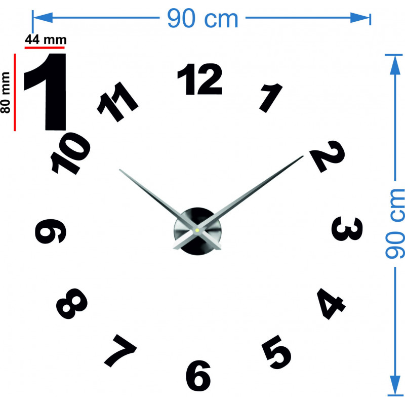 Rozměry nástěnných nalepovacích hodin, design nástěnné hodiny