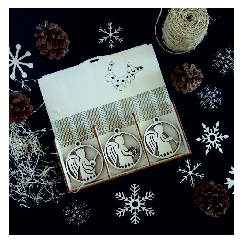 Vintage dřevěné vánoční ozdoby, sada obsahuje 18 kusů