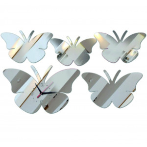 Moderní nástěnné hodiny nalepovací zrcadlové barvy motýlů l 3D hodiny