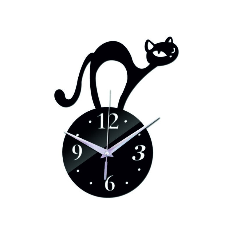 Nástěnné hodiny kočka (zrcadlové hodiny na stěnu kocour) SIMON