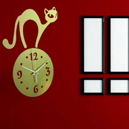 Nástěnné hodiny kočka ( zrcadlové hodiny na zeď kocour) SIMON