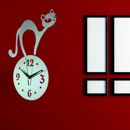 Nástěnné hodiny kočka ( zrcadlové hodiny na zeď kocour) SIMON