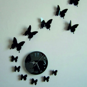 Nástěnné hodiny nalepovací zrcadlo motýl LUNA