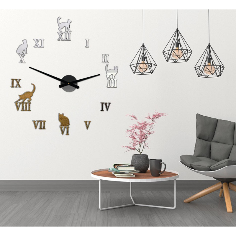 Nalepovací hodiny na zeď kočky