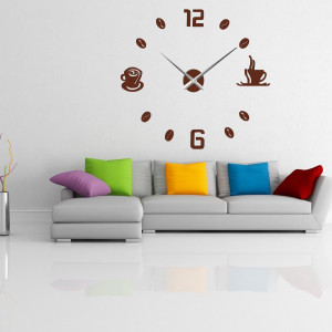 Velké nástěnné hodiny nalepovací COFFE PLEXI