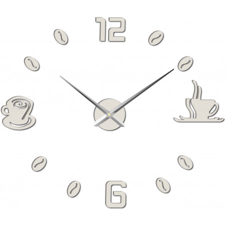 Velké nástěnné hodiny nalepovací COFFE PLEXI Velké nástěnné hodiny nalepovací COFFE PLEXI