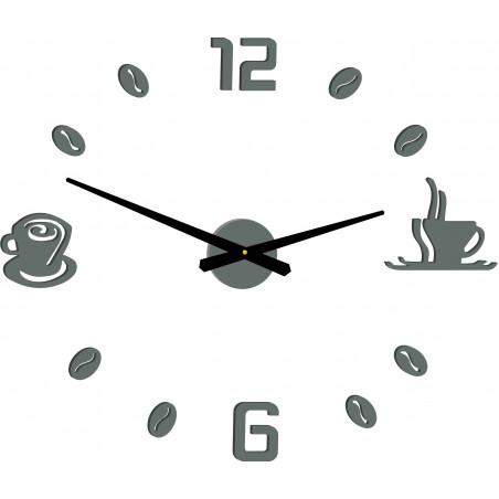 Velké nástěnné hodiny nalepovací COFFE PLEXI Velké nástěnné hodiny nalepovací COFFE PLEXI