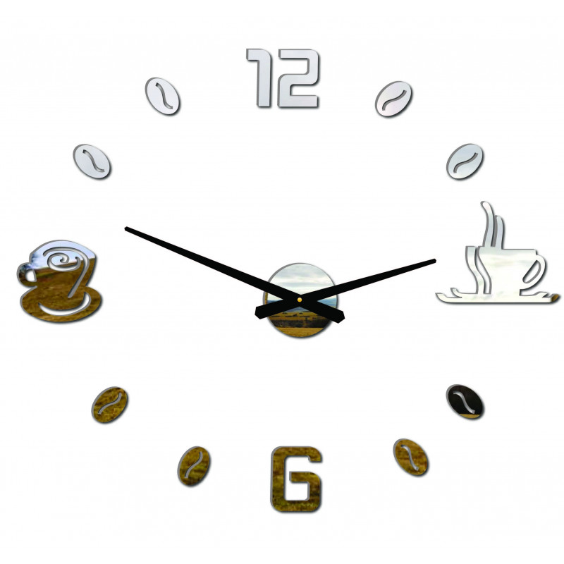 Velké nástěnné hodiny nalepovací COFFE PLEXI