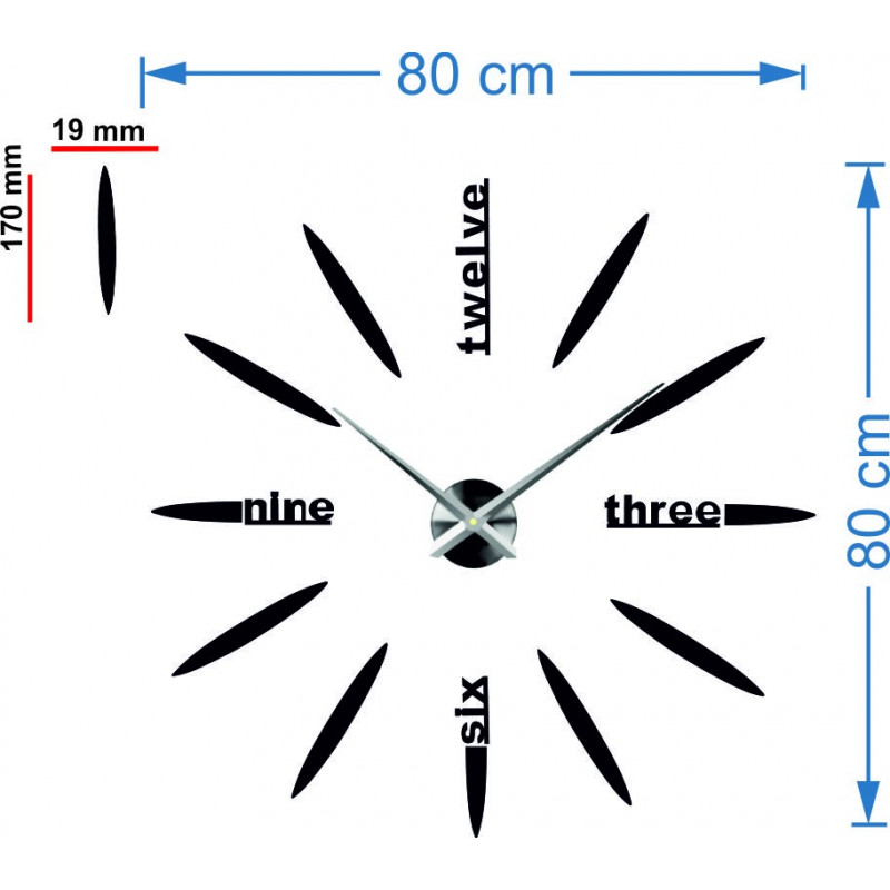 Velké nástěnné hodiny nalepovací zrcadlové 3D DIY SIX