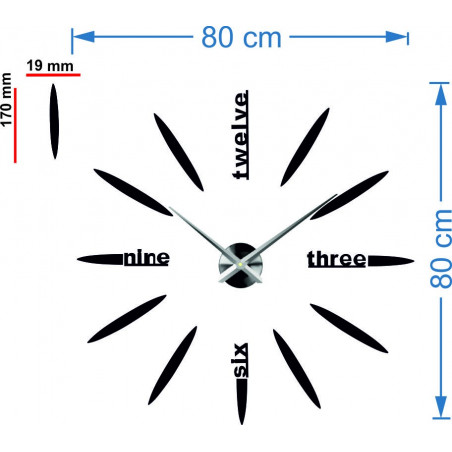 Velké nástěnné hodiny nalepovací zrcadlové 3D DIY SIX Velké nástěnné hodiny nalepovací zrcadlové 3D DIY SIX