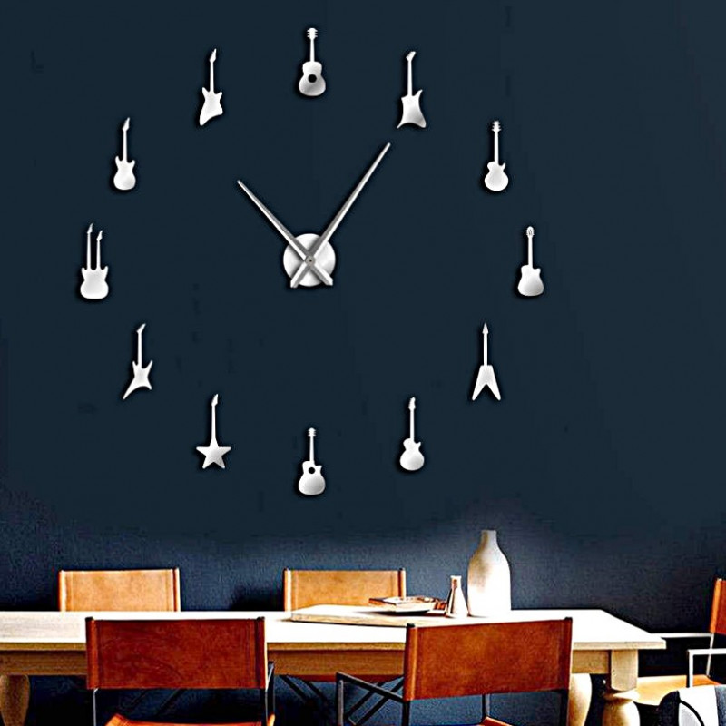 Nástěnné hodiny Kytara Moderní nálepka Zrcadlo Hodiny DIY GUITAR