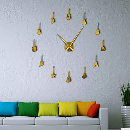 Nástěnné hodiny Kytara Moderní nálepka Zrcadlo Hodiny DIY GUITAR Nástěnné hodiny Kytara Moderní nálepka Zrcadlo Hodiny DIY GUITAR